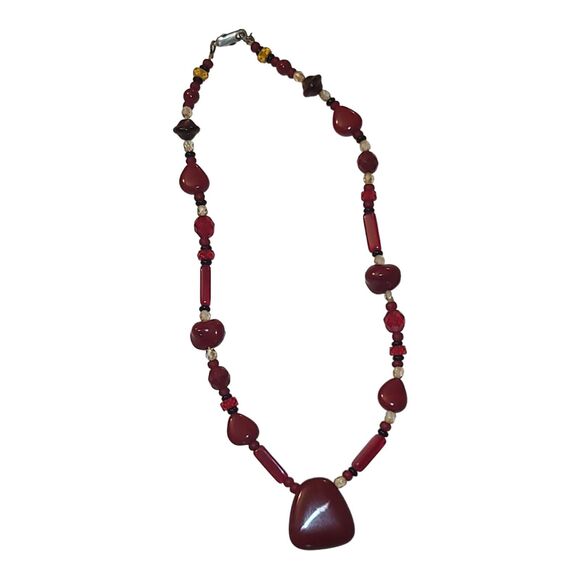 Vintage Sterling Silver 925 Red & Black Glass Beaded Collar Necklace 15"-17" - Picture 1 of 7